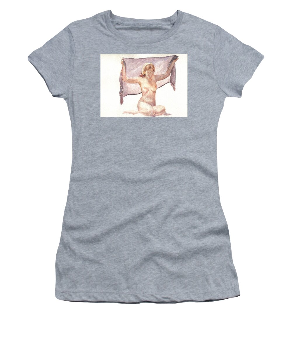 Erotic Women's T-Shirt featuring the painting Figure with Veil by David Ladmore