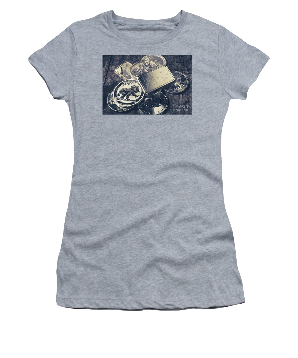 Silver Women's T-Shirt featuring the photograph Finance and commodities by Jorgo Photography