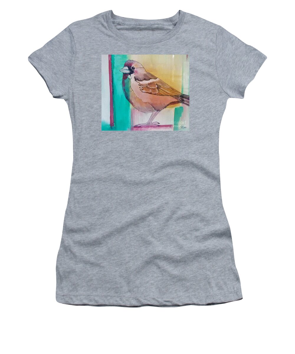 Watercolor Women's T-Shirt featuring the painting Finch Fun by Tracey Lee Cassin
