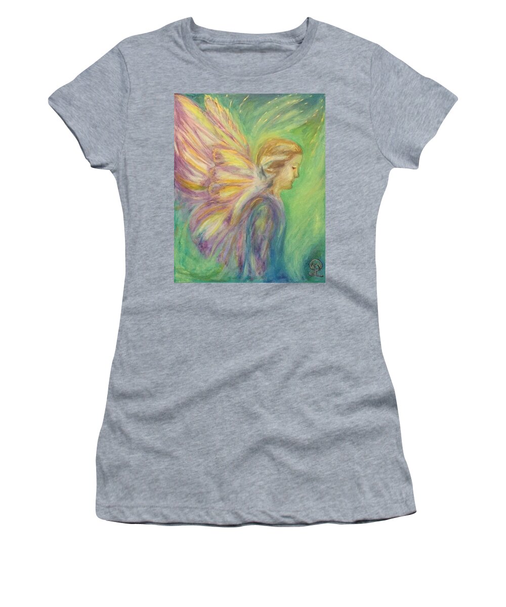 Fiona The Butterfly Angel Women's T-Shirt featuring the painting Fiona the Butterfly Angel by Therese Legere