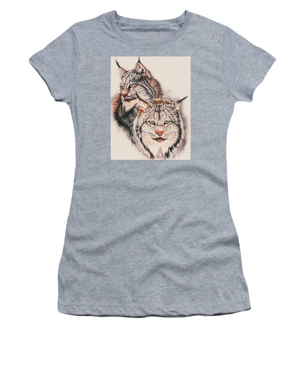 Lynx Women's T-Shirt featuring the drawing Fire and Ice by Barbara Keith