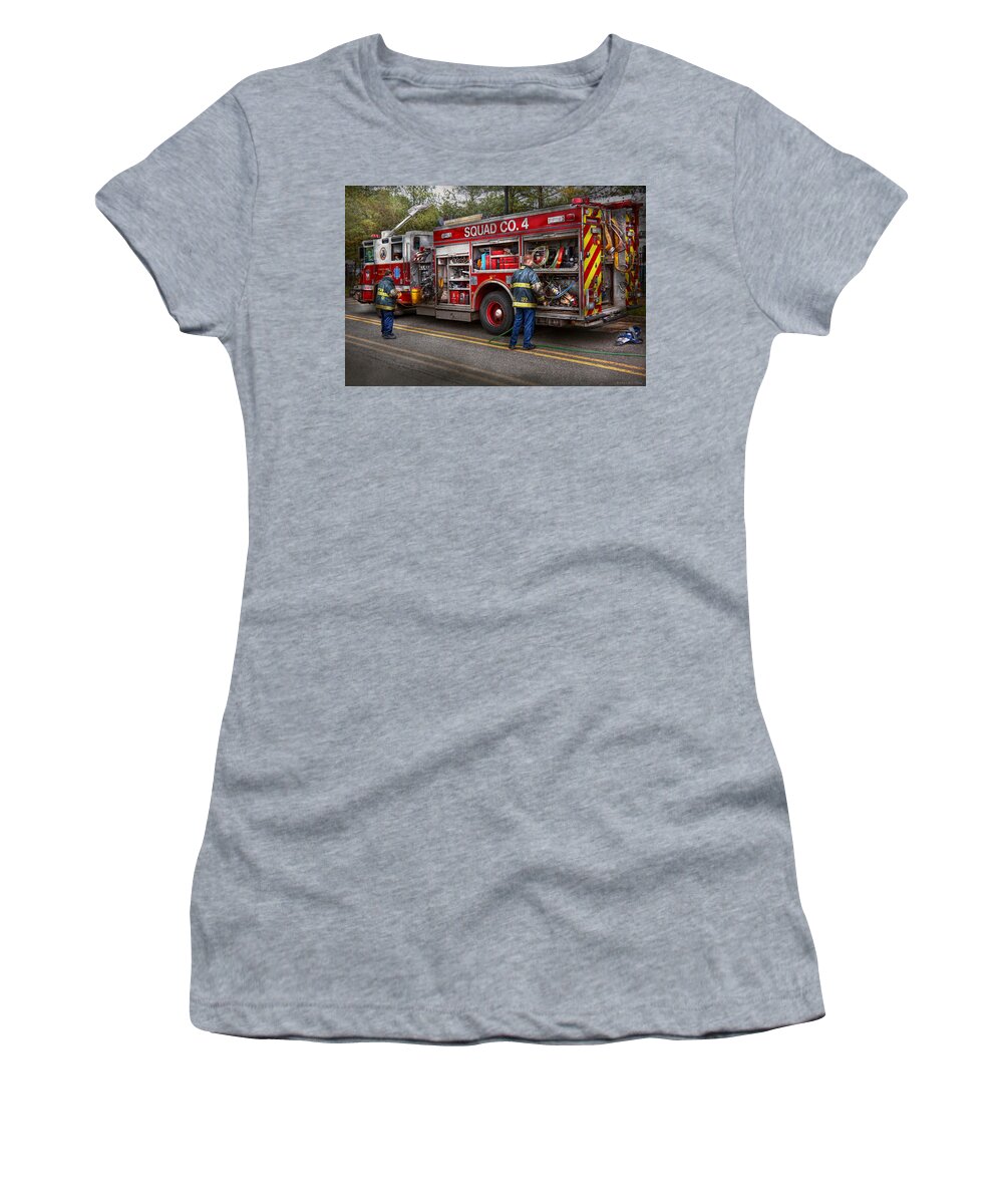 Firemen Women's T-Shirt featuring the photograph Firemen - The modern fire truck by Mike Savad