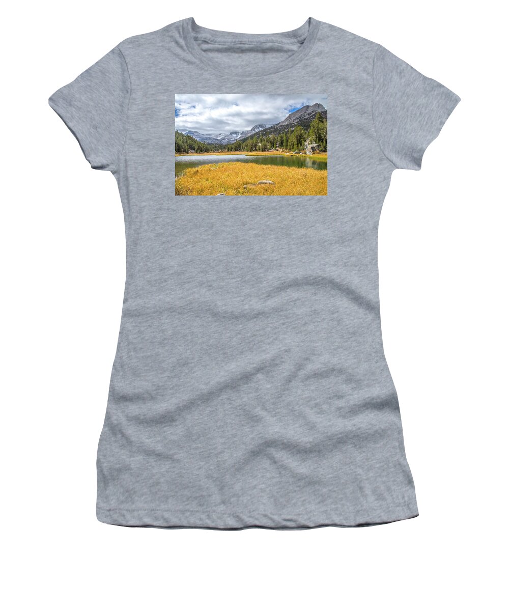 High Sierra Women's T-Shirt featuring the photograph First Snowfall in Little Lakes Valley by Lynn Bauer