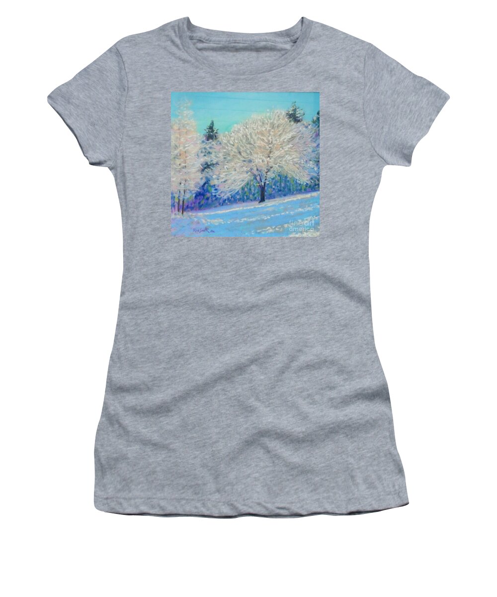 Landscape Women's T-Shirt featuring the pastel First Snowfall by Rae Smith PAC