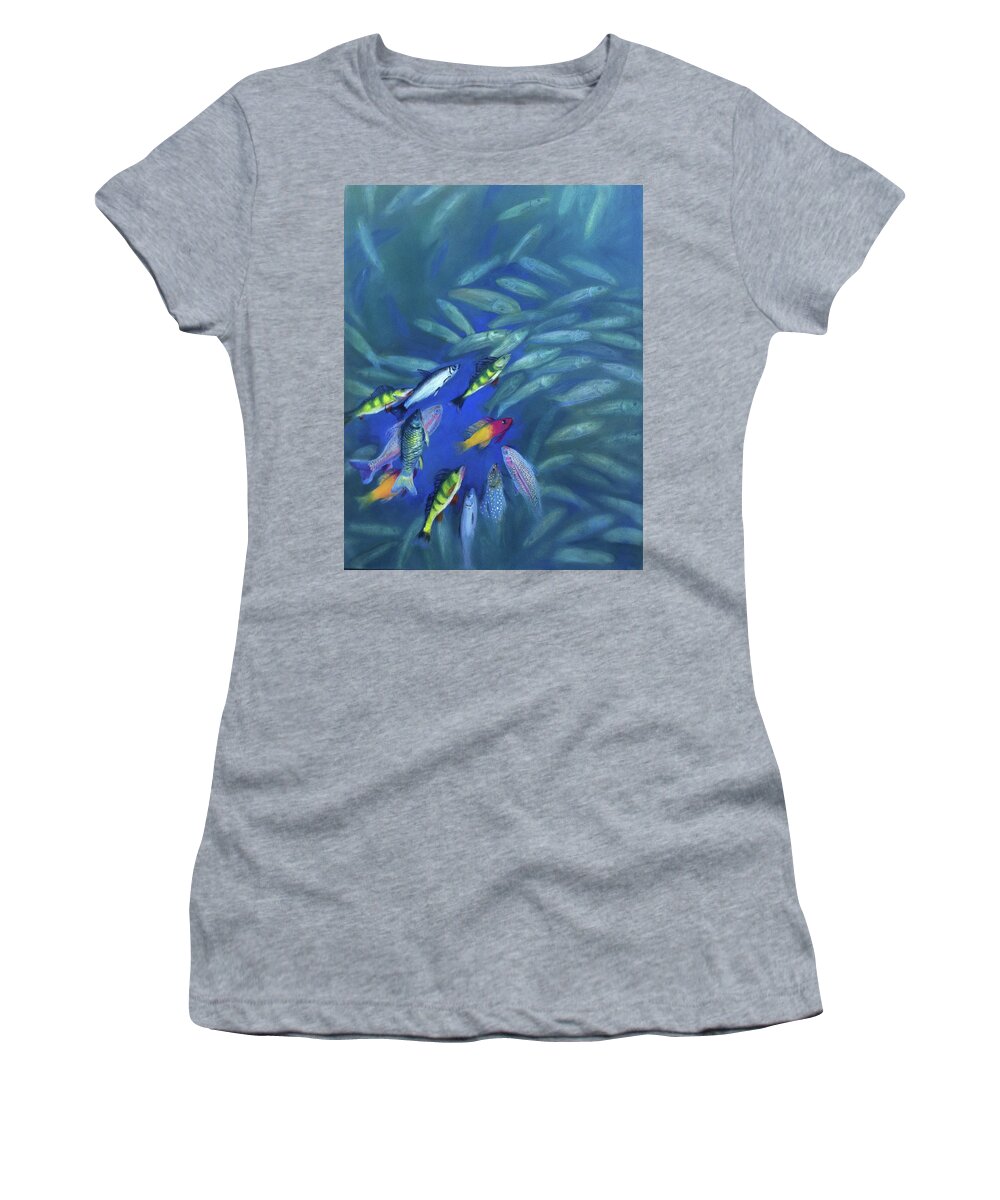 Fish Women's T-Shirt featuring the painting Fish Bowl by Art Nomad Sandra Hansen