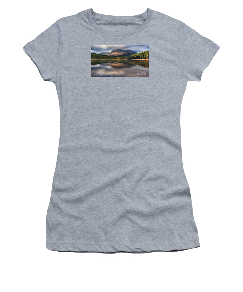 Many Glacier Women's T-Shirt featuring the photograph Fishercap Foggy Sunrise by Adam Jewell