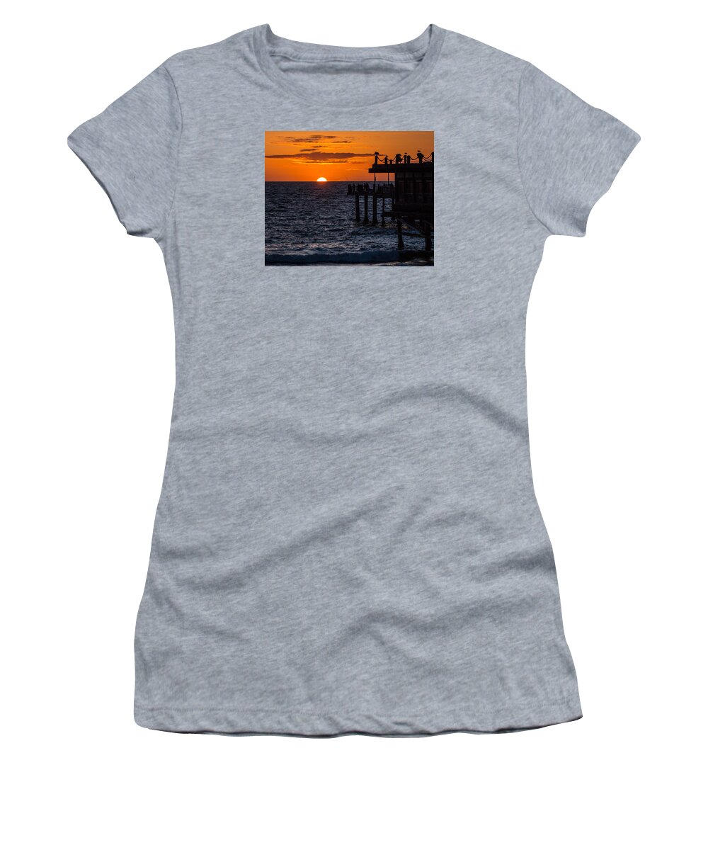 Pier Women's T-Shirt featuring the photograph Fishing at Twilight by Ed Clark