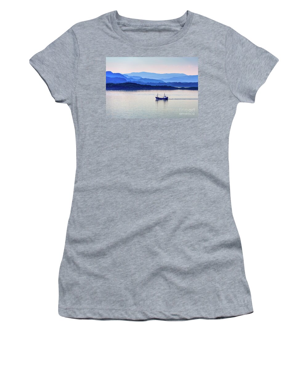  Women's T-Shirt featuring the photograph Fishing boat at dawn by Andrew Michael