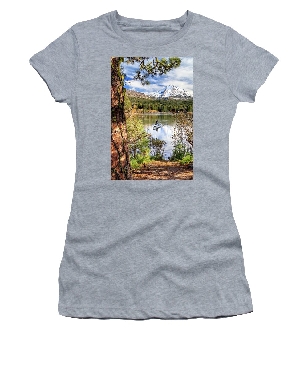 Fishing Women's T-Shirt featuring the photograph Fishing In Manzanita Lake by James Eddy