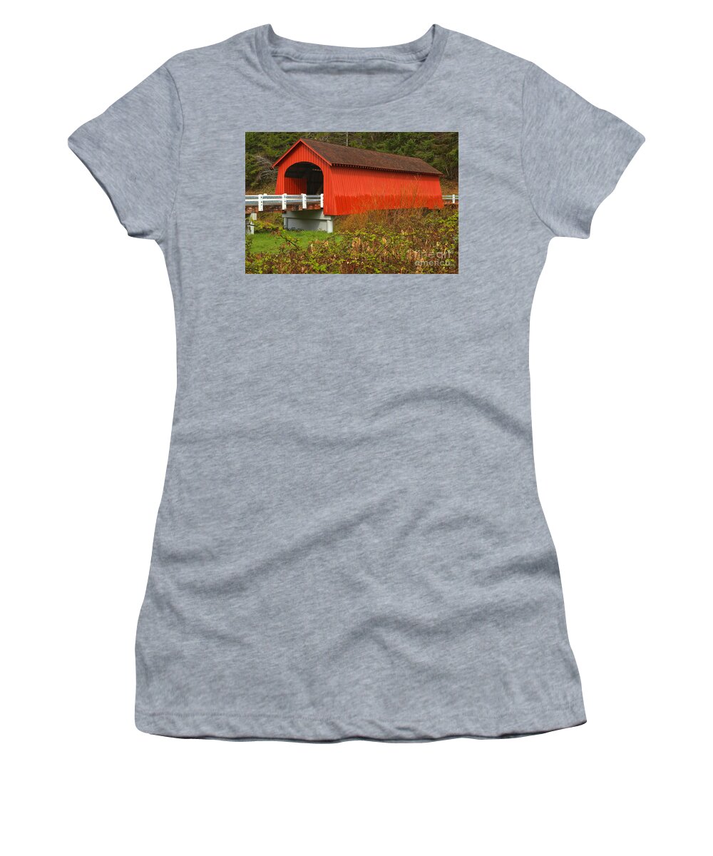 Fisher Covered Bridge Women's T-Shirt featuring the photograph Five Rivers Covered Bridge by Adam Jewell