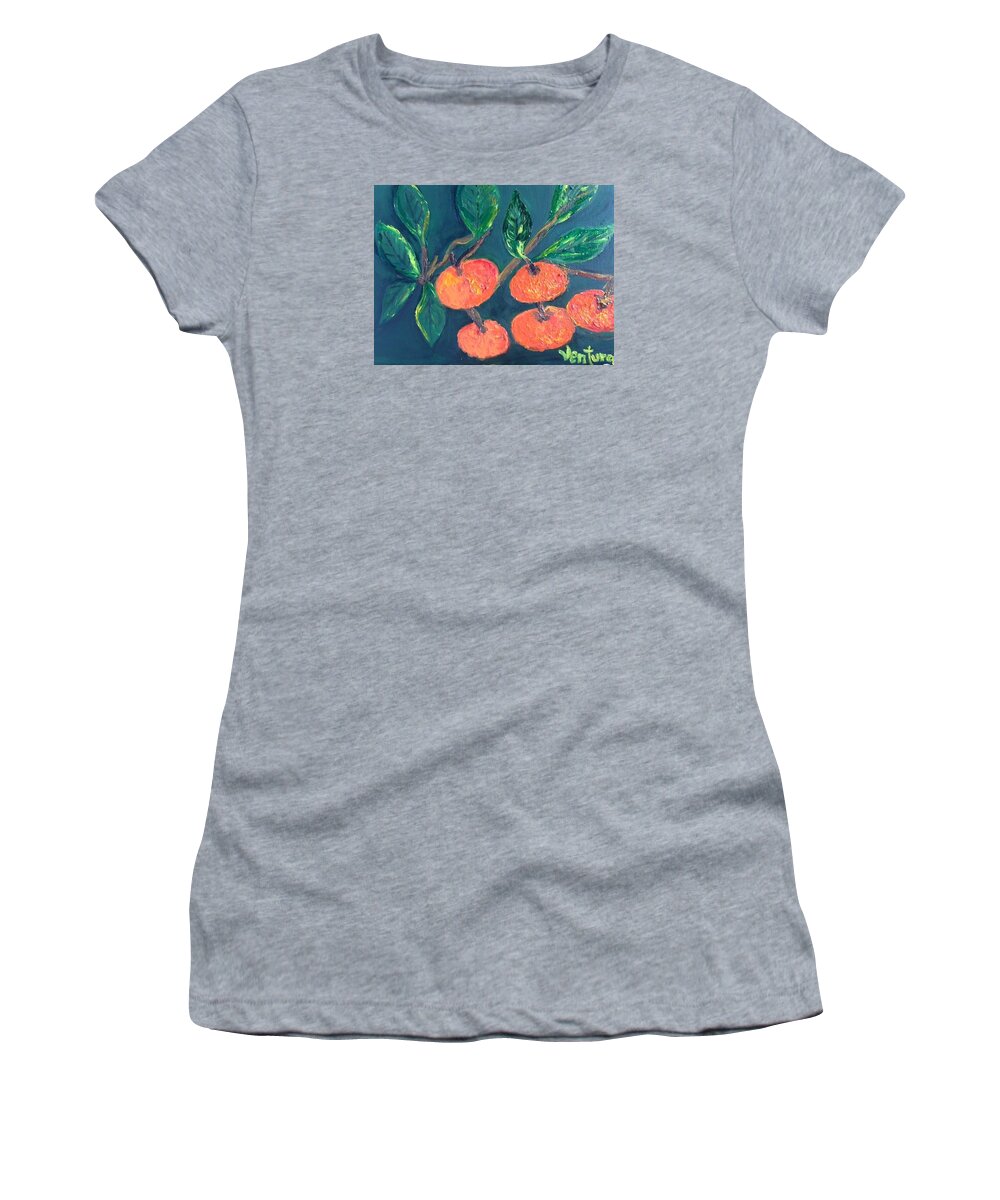 Tangerines Women's T-Shirt featuring the painting Five Tangerines by Clare Ventura