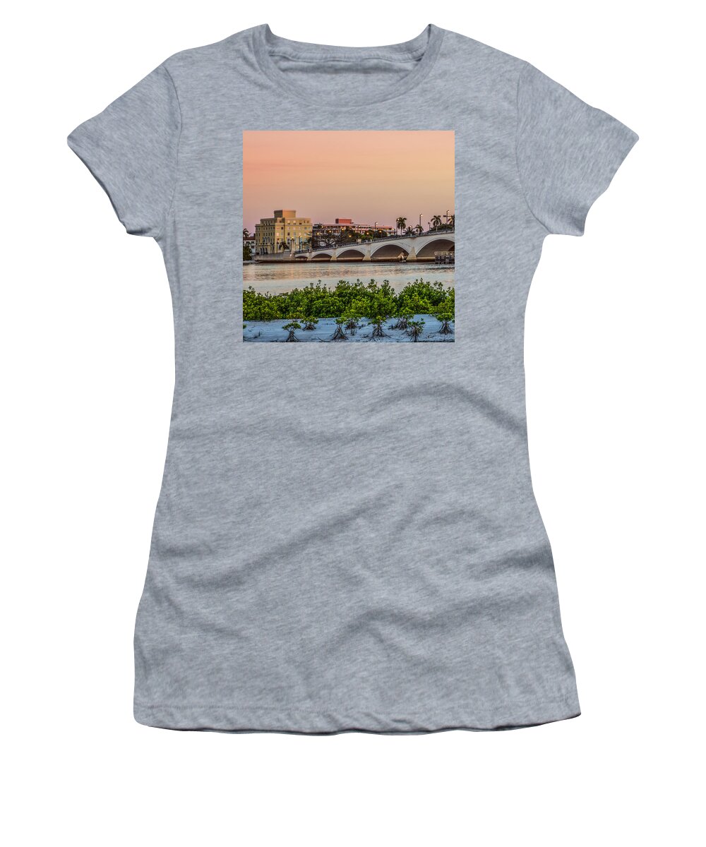 Boats Women's T-Shirt featuring the photograph Flagler Bridge in the Evening I by Debra and Dave Vanderlaan