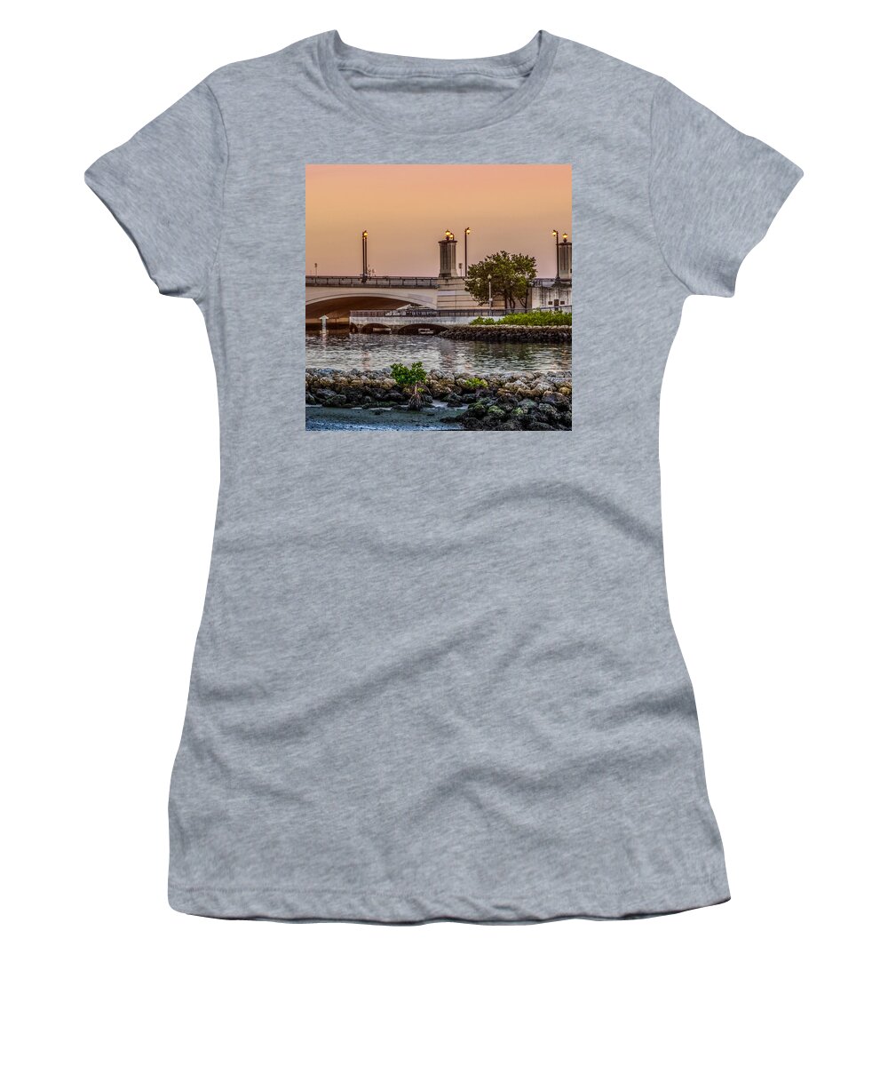 Boats Women's T-Shirt featuring the photograph Flagler Bridge in the Evening IV by Debra and Dave Vanderlaan