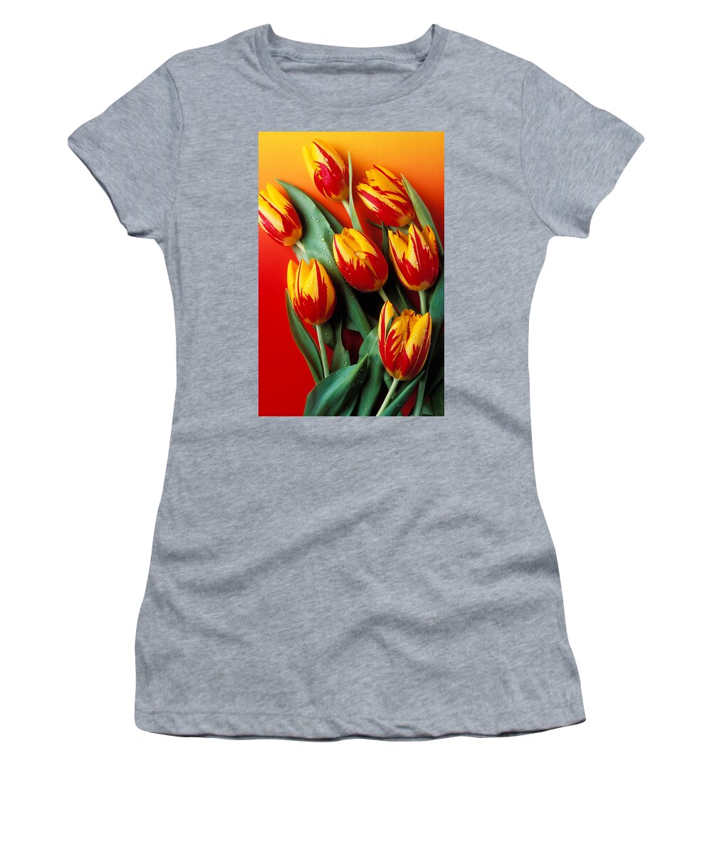 Tulip Women's T-Shirt featuring the photograph Flame tulips by Garry Gay