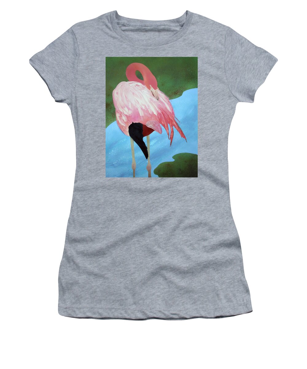 Bird Women's T-Shirt featuring the painting Flamingo by Fred Chuang