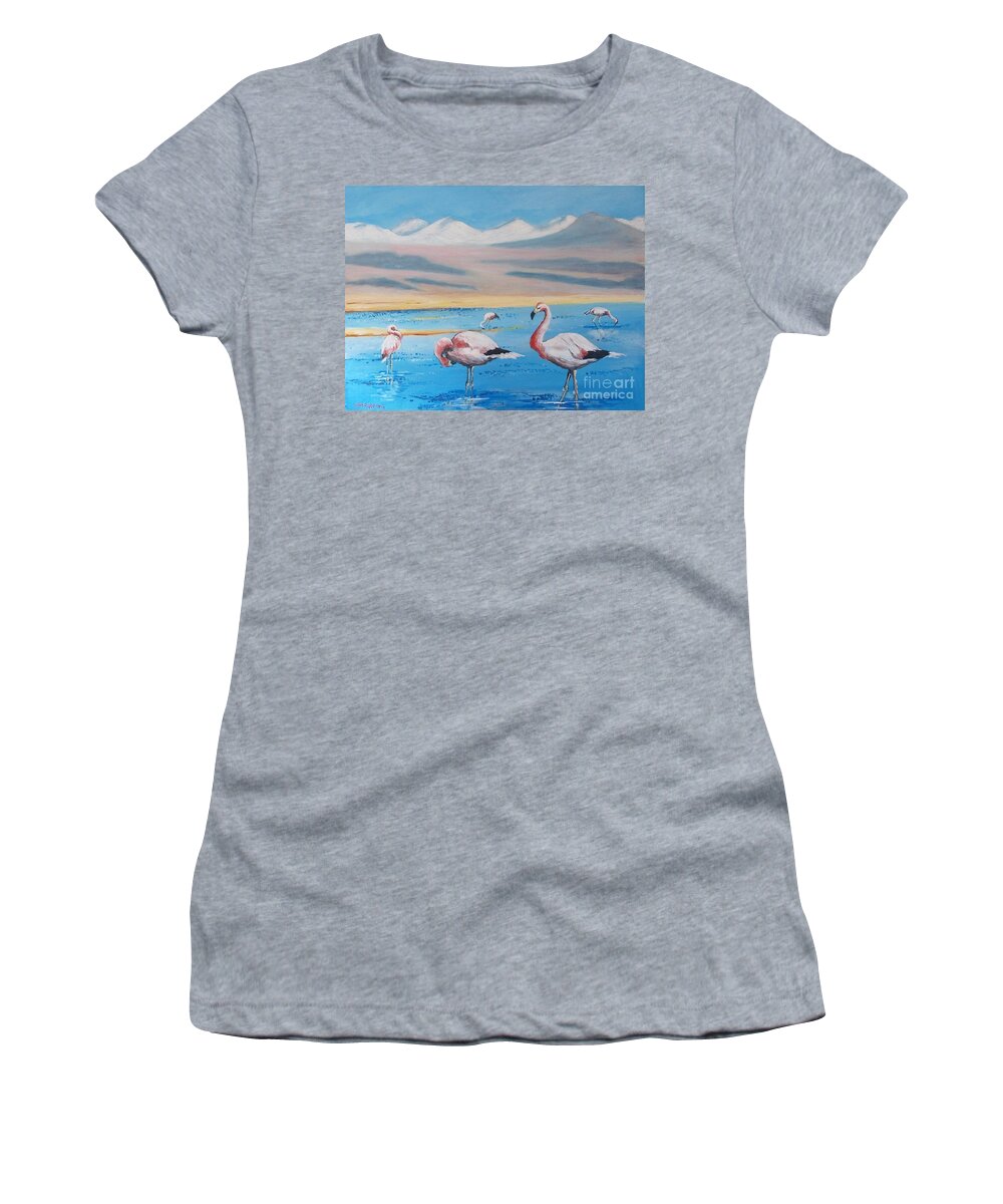 Flamingos Women's T-Shirt featuring the painting Flamingos by Jean Pierre Bergoeing