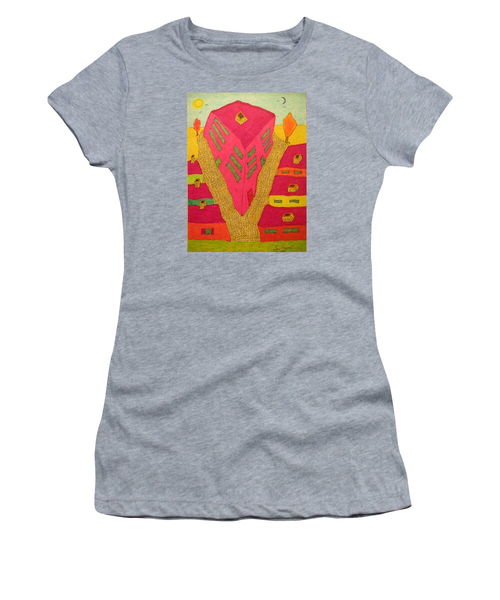 City Women's T-Shirt featuring the painting Flat Iron Bldg by Lew Hagood