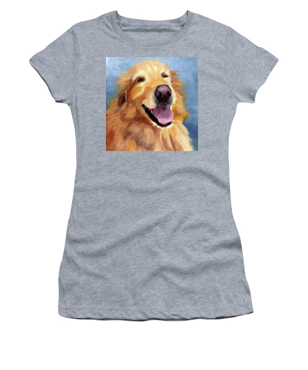 Golden Retriever Women's T-Shirt featuring the painting Fletcher Laughing by Alice Leggett