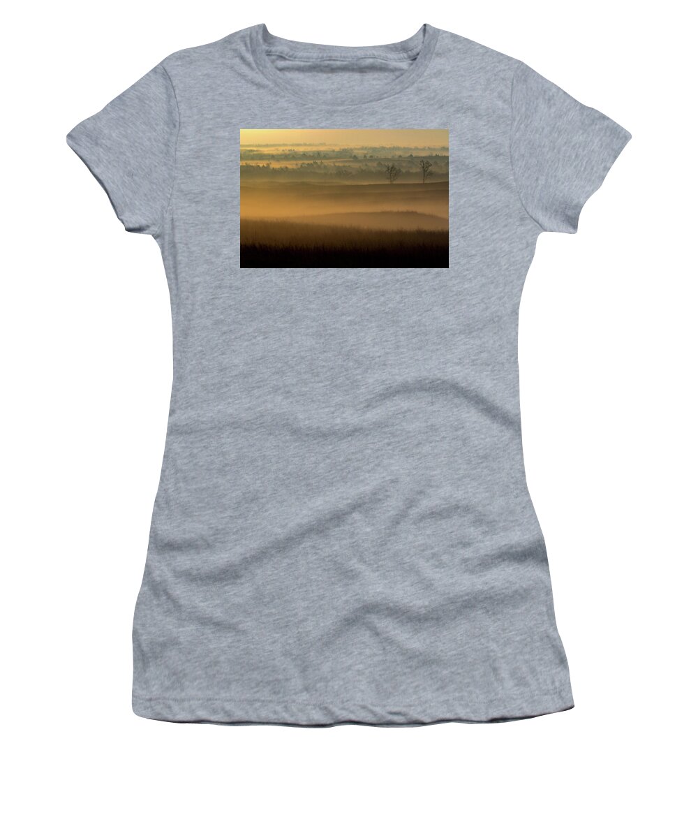Jay Stockhaus Women's T-Shirt featuring the photograph Flint Hills Sunrise by Jay Stockhaus