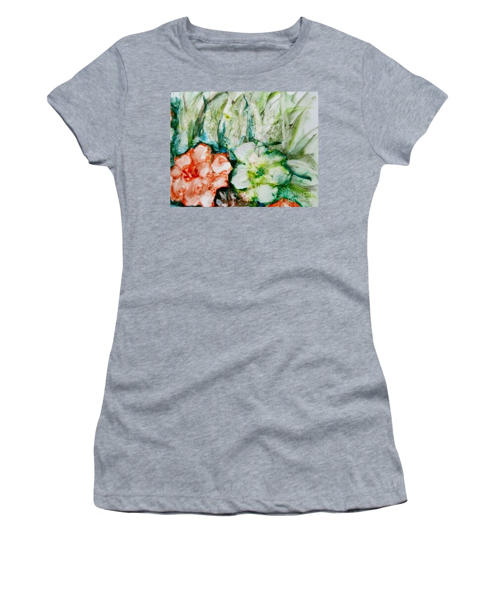 Flower Women's T-Shirt featuring the painting Floating Flowers 3 by Laurie Morgan