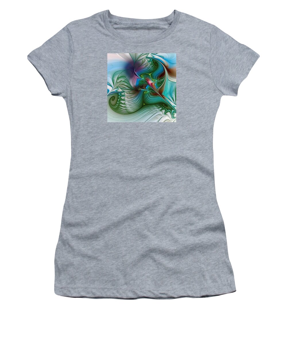 Blue Women's T-Shirt featuring the digital art Floating Through The Abyss by Karin Kuhlmann