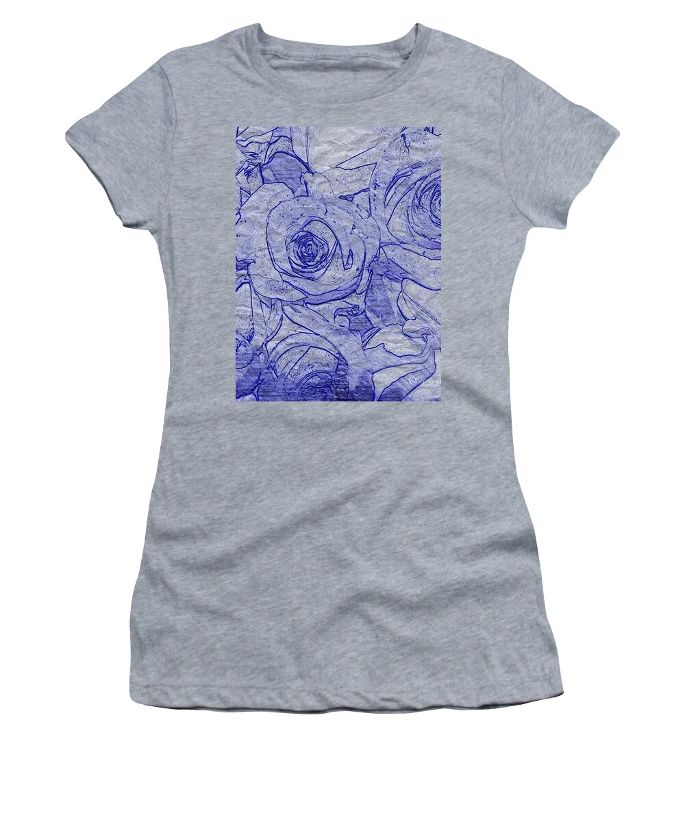Roses Women's T-Shirt featuring the digital art Floral Blues Roses 1 by Christine McCole