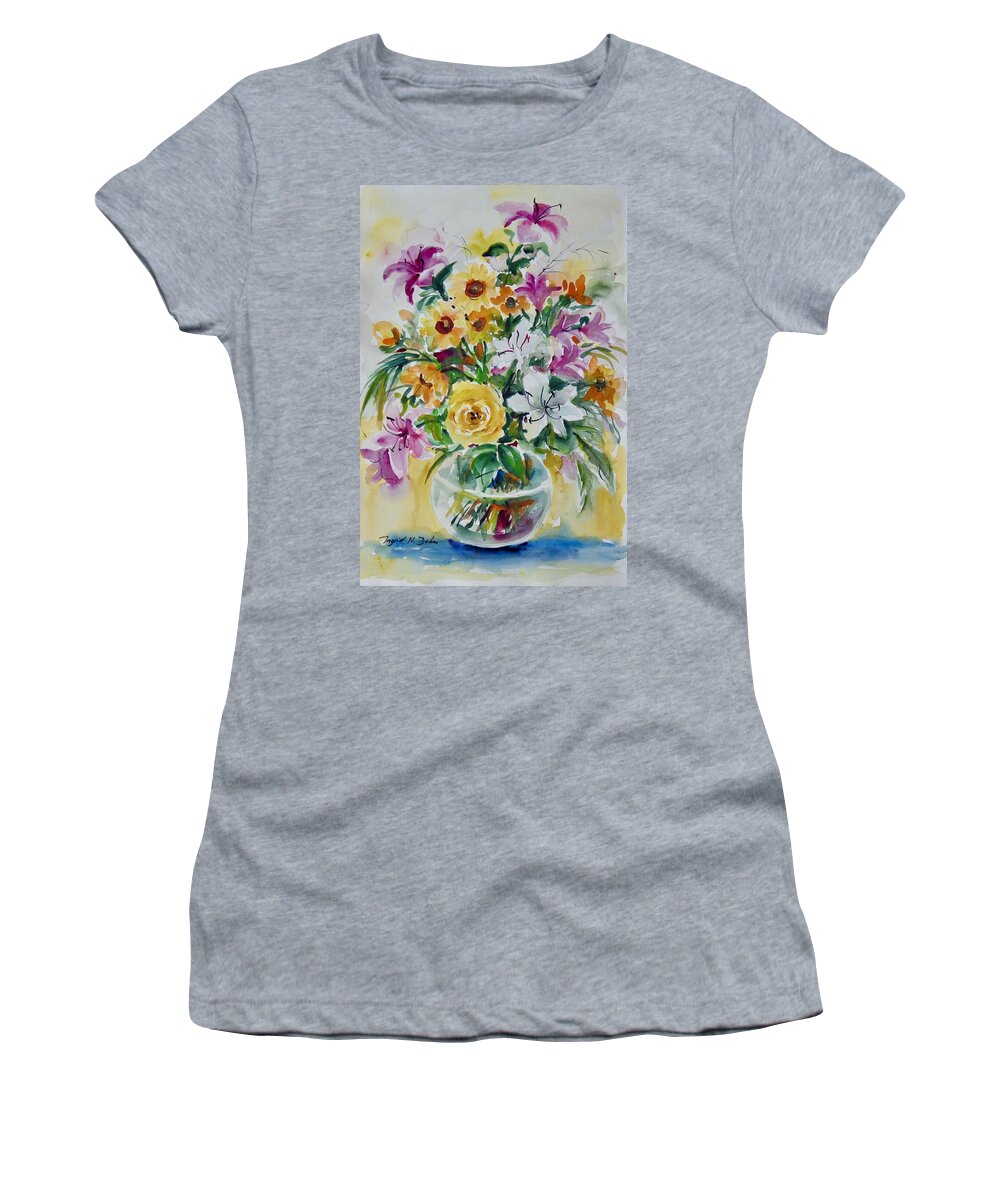 Flowers Women's T-Shirt featuring the painting Floral Still Life Yellow Rose by Ingrid Dohm