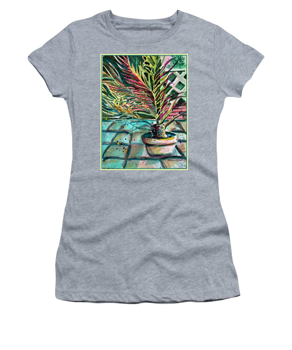 Palm Women's T-Shirt featuring the painting Florescent Palm by Mindy Newman