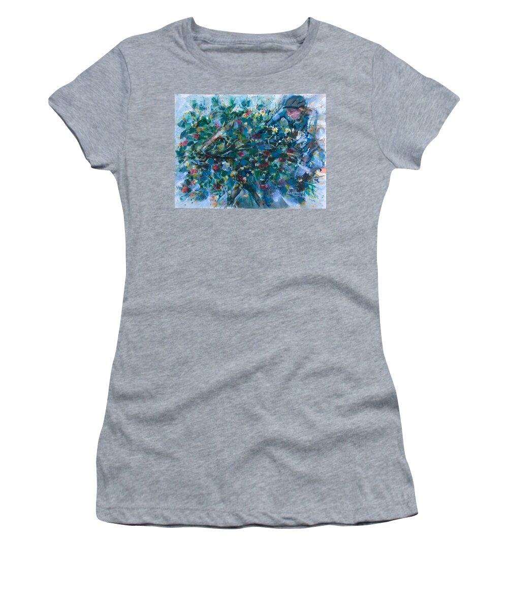Abstract Women's T-Shirt featuring the painting Flow away by Laila Awad Jamaleldin