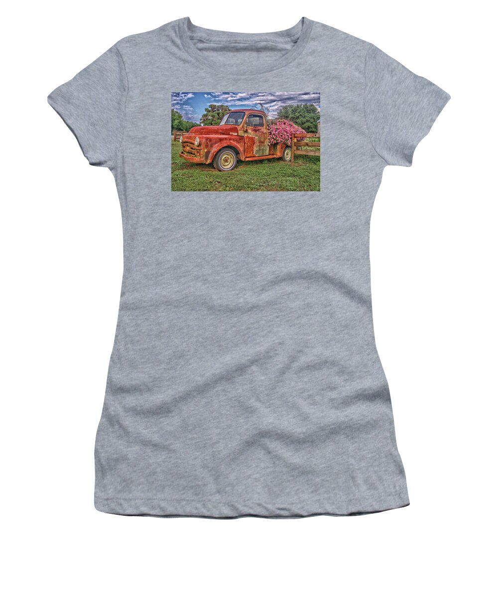 Dodge Women's T-Shirt featuring the photograph Dodge Flower Bed by Dennis Dugan