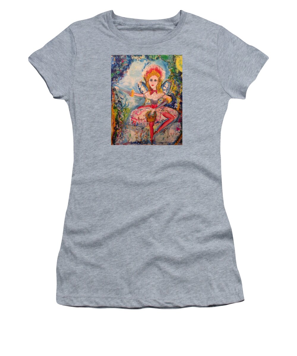 Doll Women's T-Shirt featuring the painting Flower fairy Doll by Judith Desrosiers