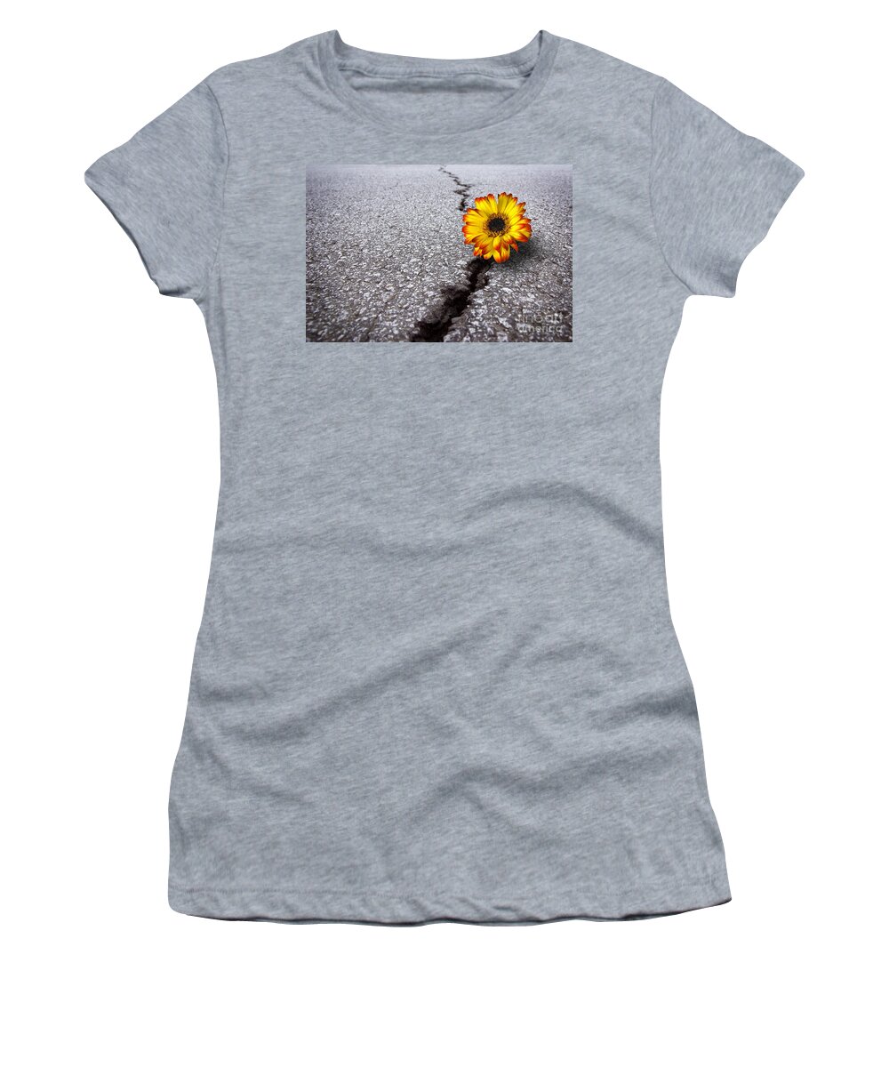 Abstract Women's T-Shirt featuring the photograph Flower in asphalt by Carlos Caetano