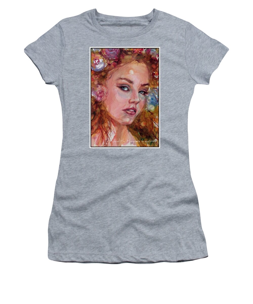 Portrait Women's T-Shirt featuring the painting Flower Princess by Judith Levins