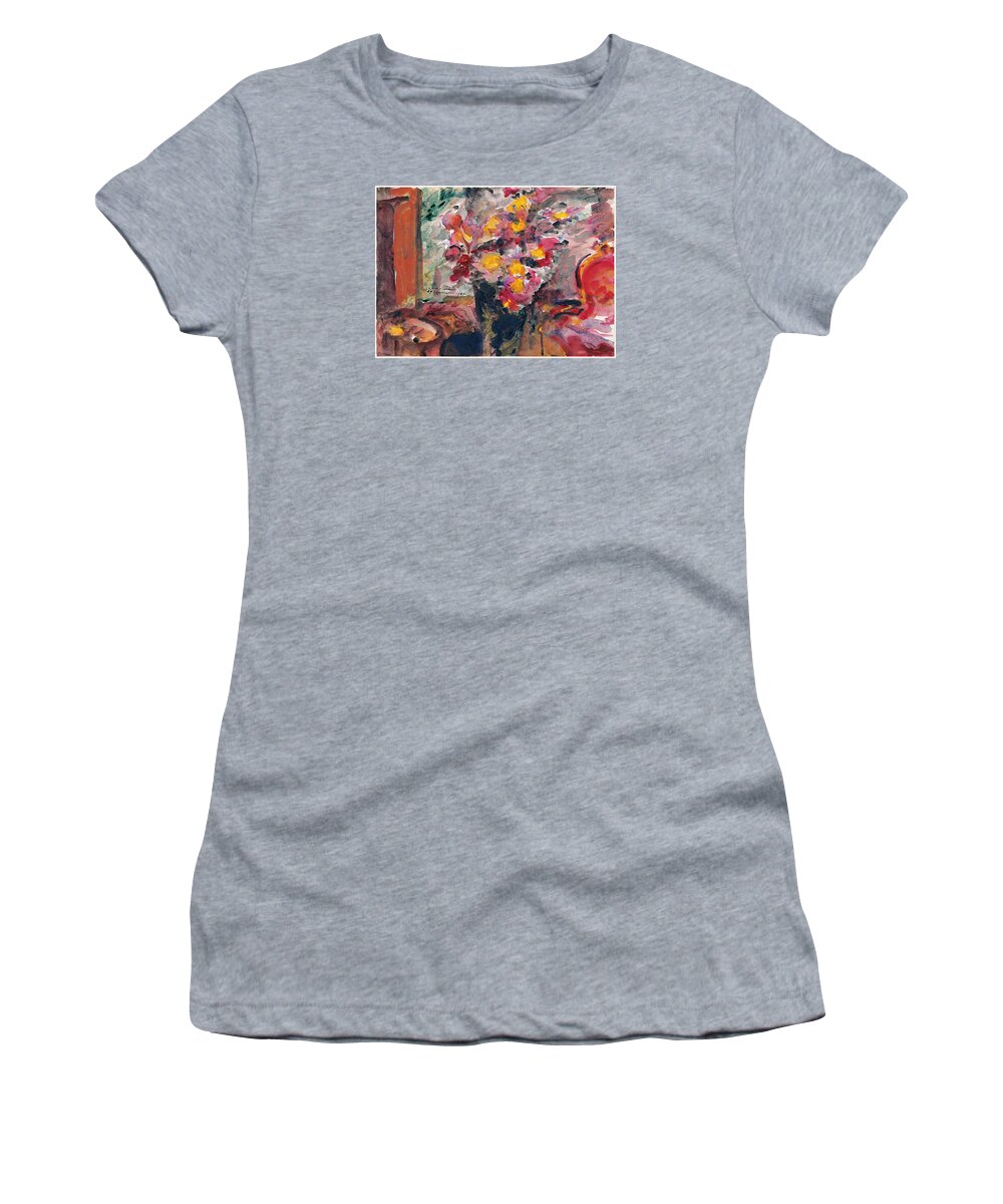 Lovis Corinth Women's T-Shirt featuring the painting Flower Vase on a Table by Lovis Corinth