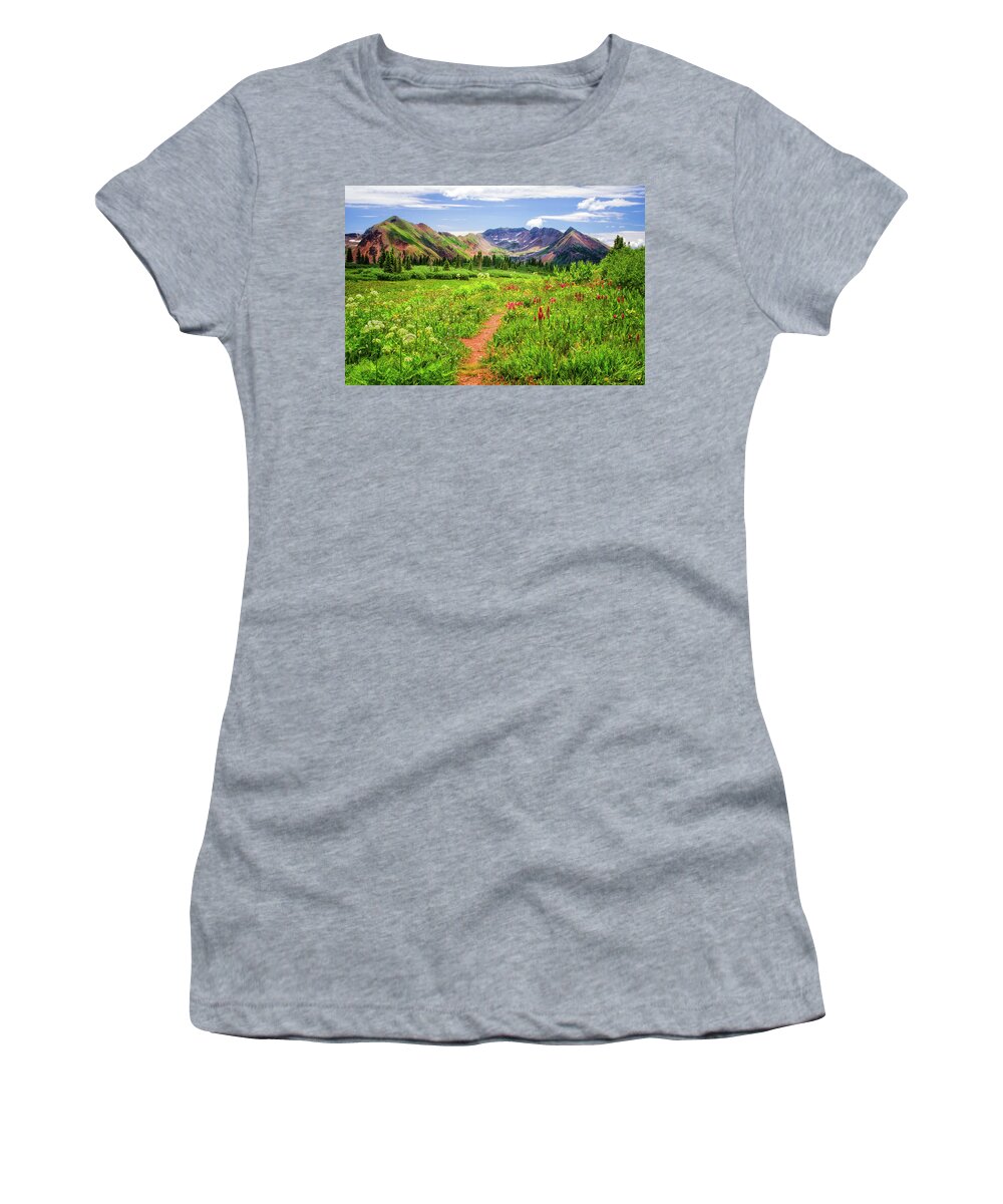 Wildflowers Women's T-Shirt featuring the photograph Flower Walk by Priscilla Burgers