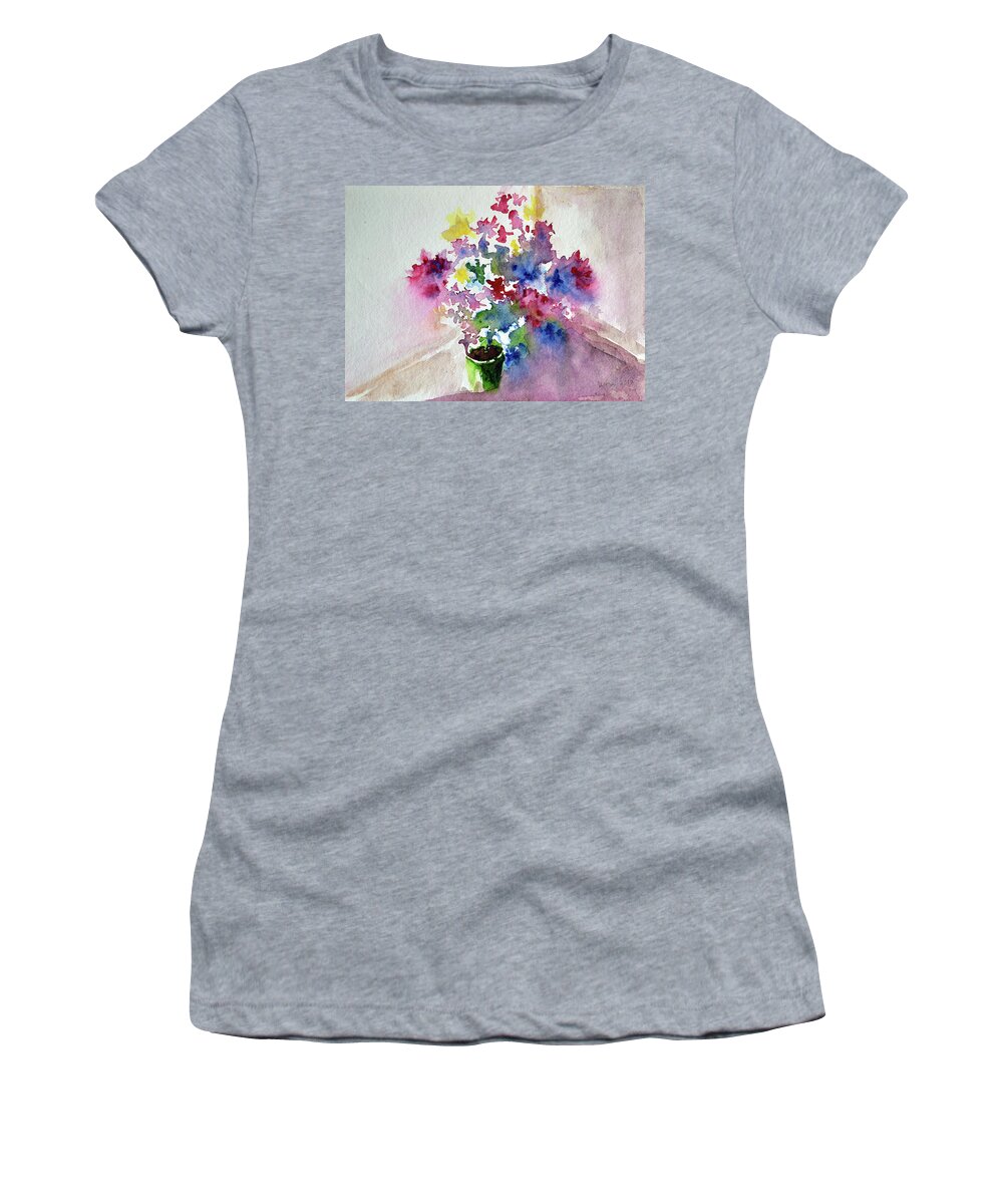 Flowers In A Pot Women's T-Shirt featuring the painting Flowers in a pot by Uma Krishnamoorthy