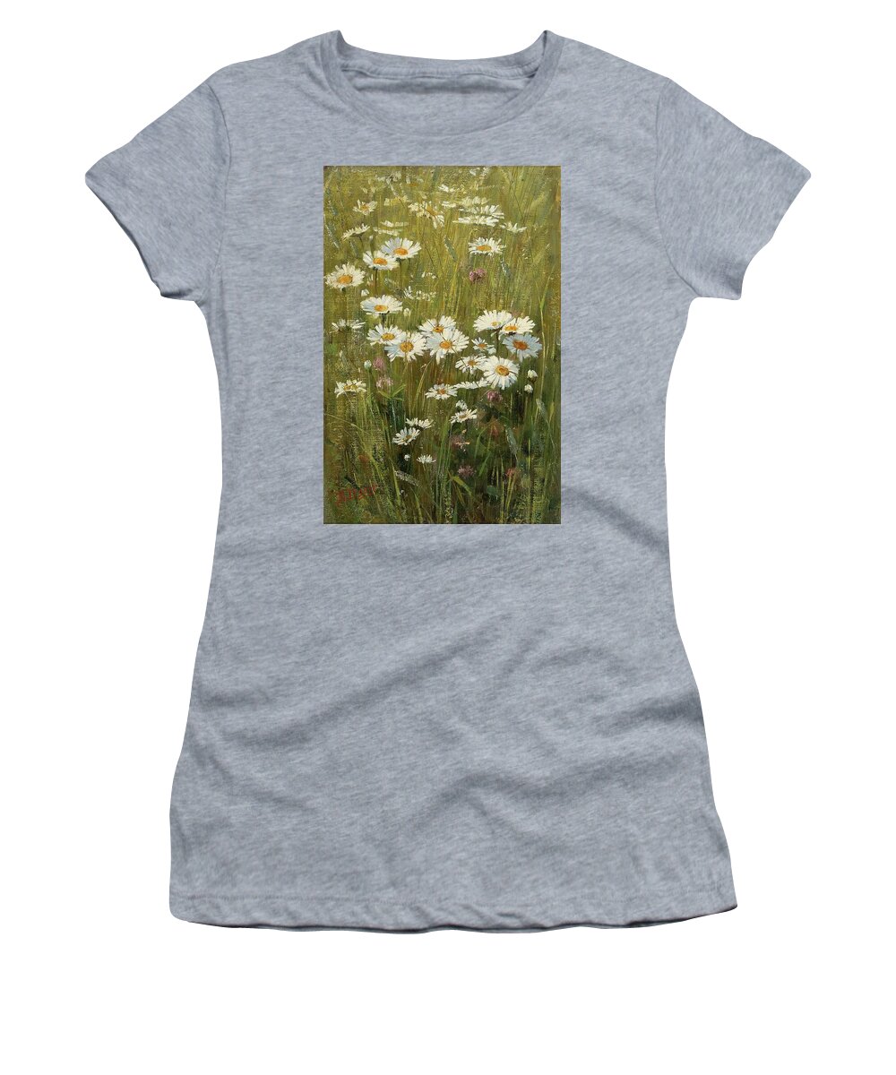 Elin Danielson-gambogi Women's T-Shirt featuring the painting Flowers In The Meadow by Elin Danielson