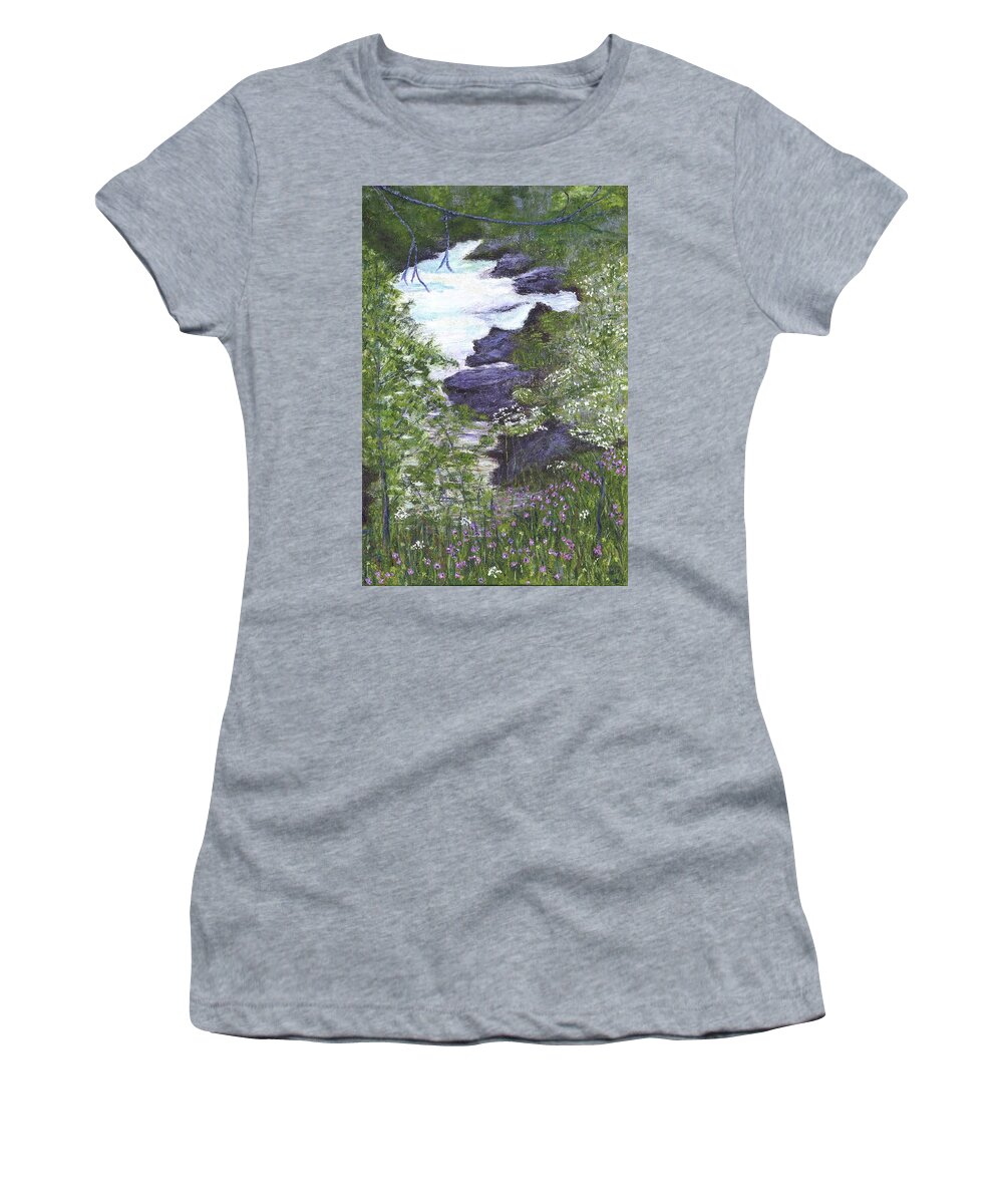 Mountain Stream Women's T-Shirt featuring the painting Flowers of Spring by Alice Faber