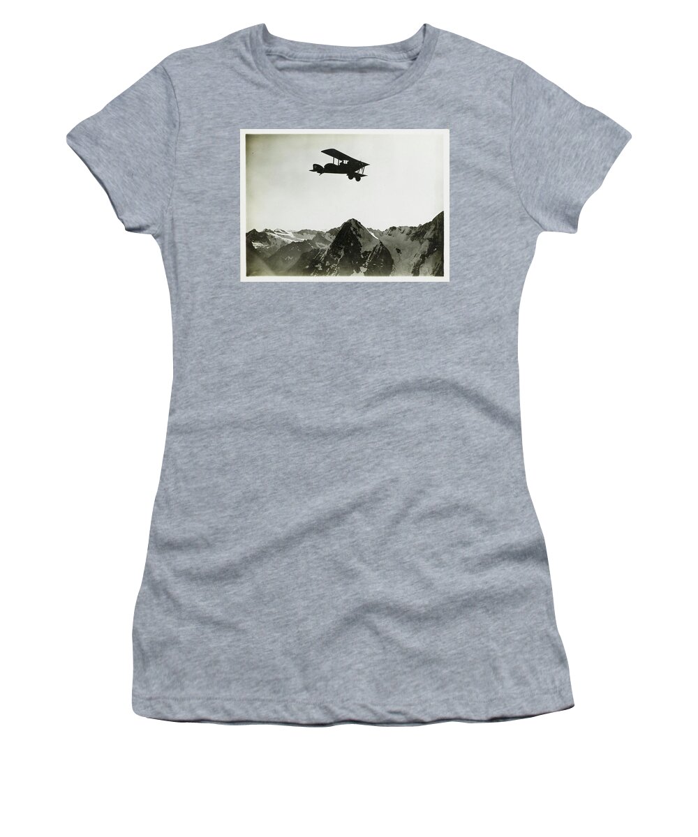 Mittelholzer Women's T-Shirt featuring the painting Flug uber dem Eiger by MotionAge Designs
