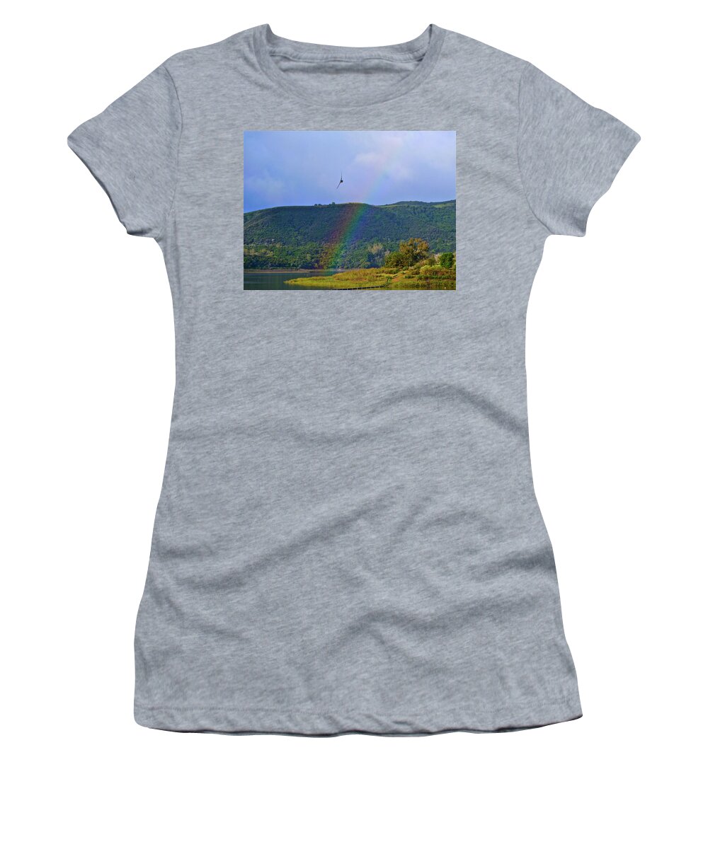 Rainbow Women's T-Shirt featuring the photograph Fly Over The Rainbow by Diana Hatcher