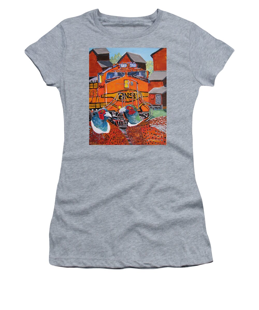 Pheasant Women's T-Shirt featuring the painting Fly by Rodger Ellingson