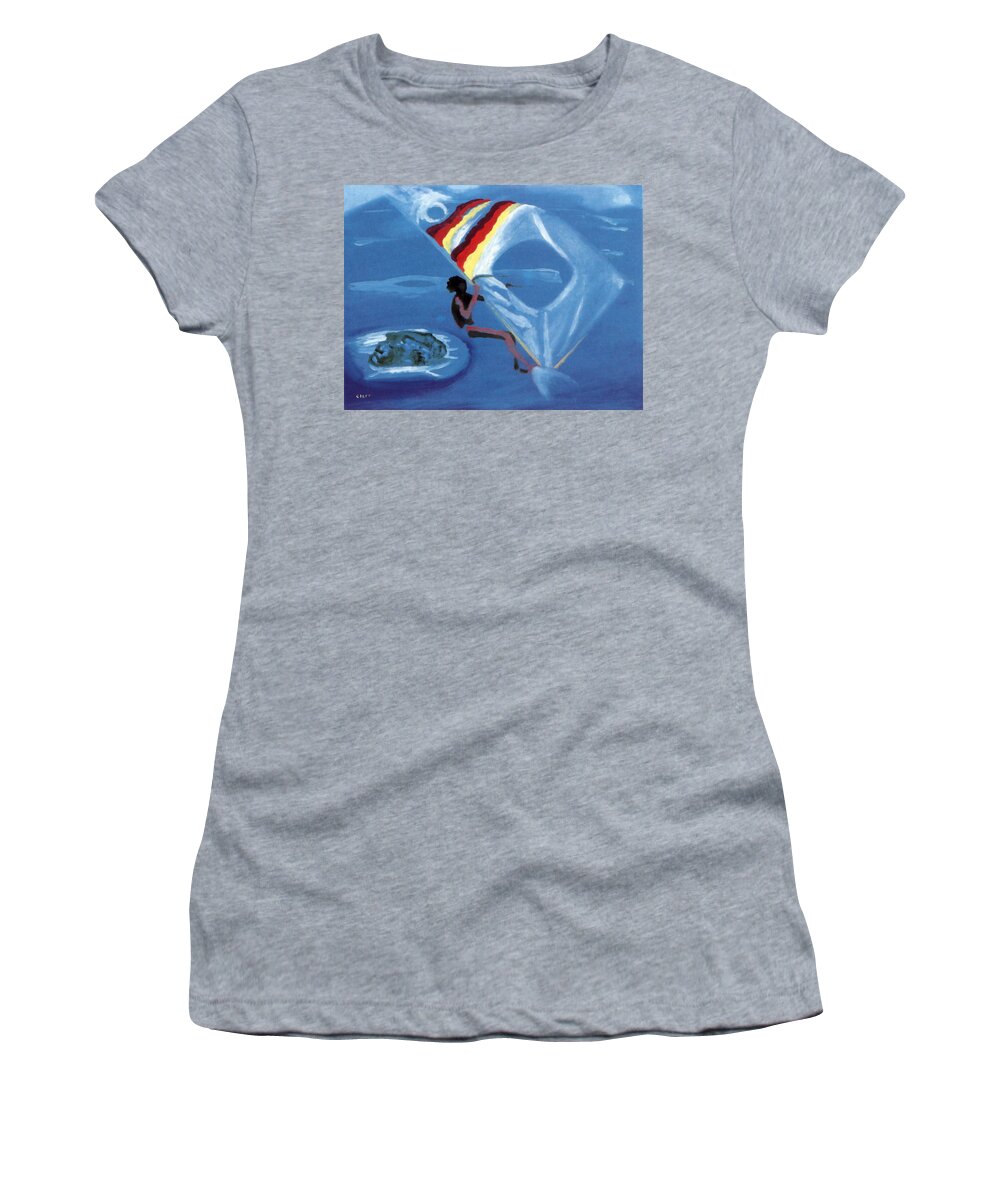 Windsurfer Women's T-Shirt featuring the painting Flying Windsurfer by Enrico Garff