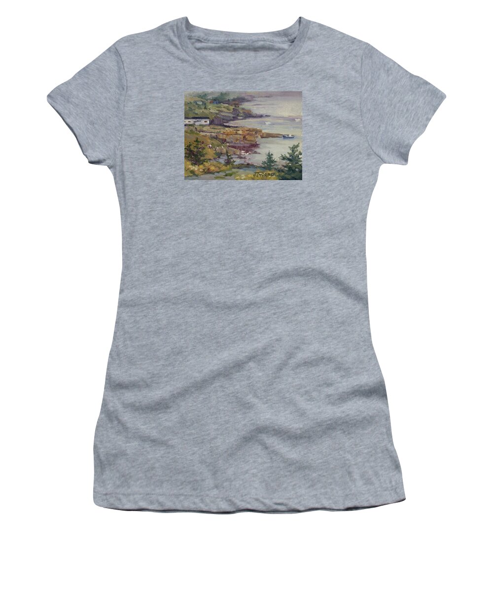 Coast Women's T-Shirt featuring the painting Fog Lifting by Jane Thorpe