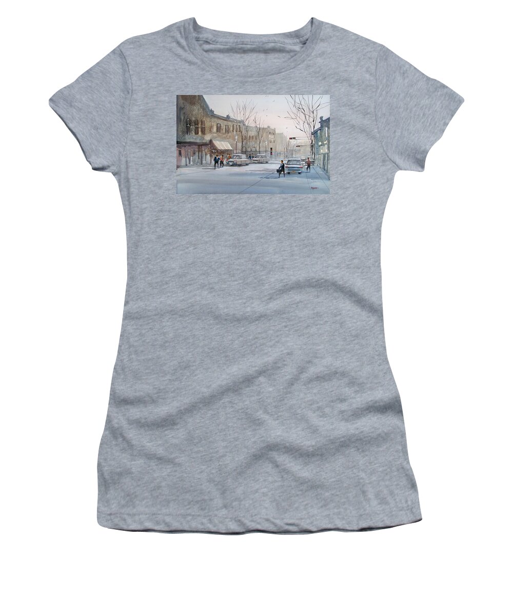 Ryan Radke Women's T-Shirt featuring the painting Fond du Lac - Downtown by Ryan Radke