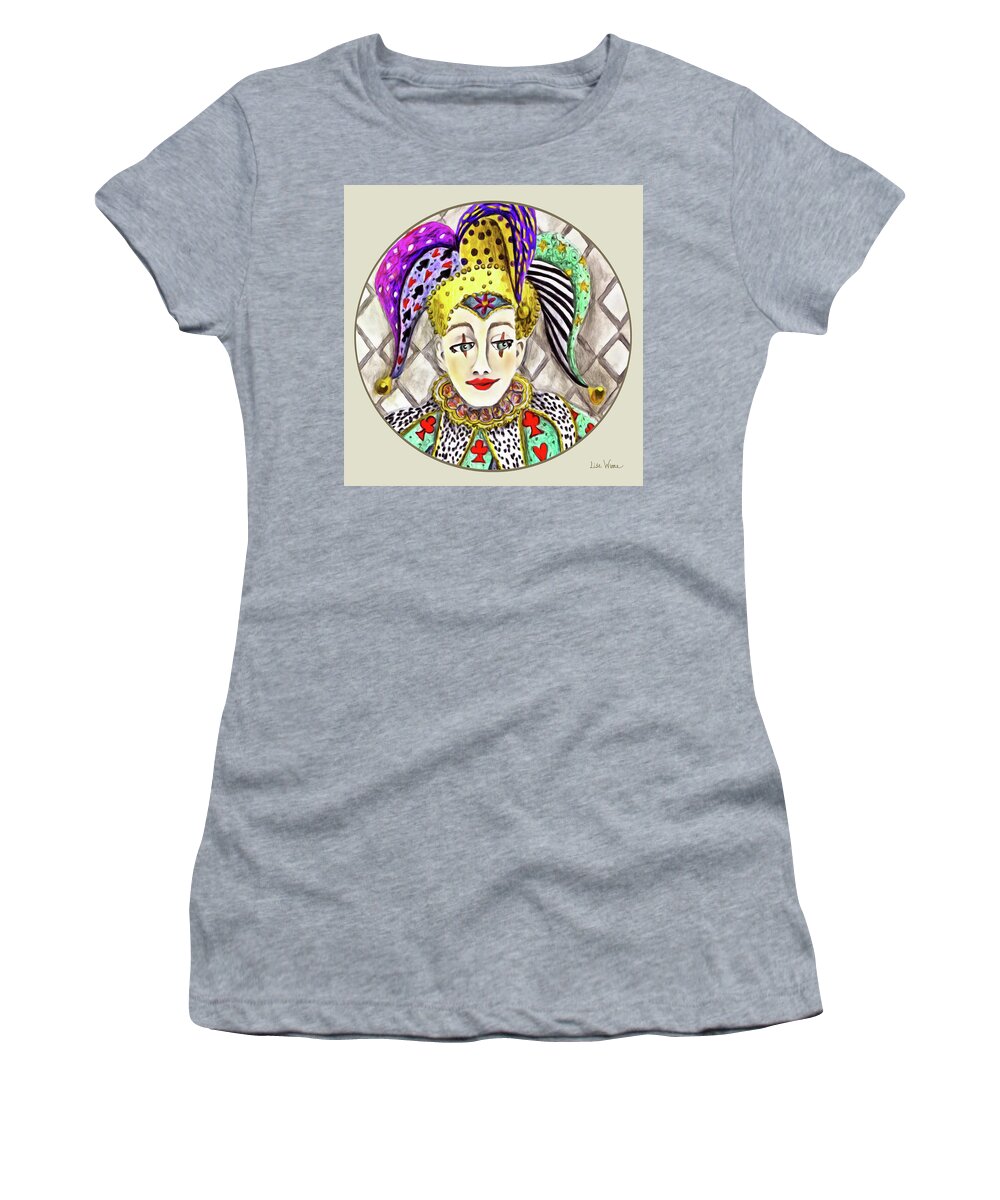 Lise Winne Women's T-Shirt featuring the painting Fools, Jester button by Lise Winne