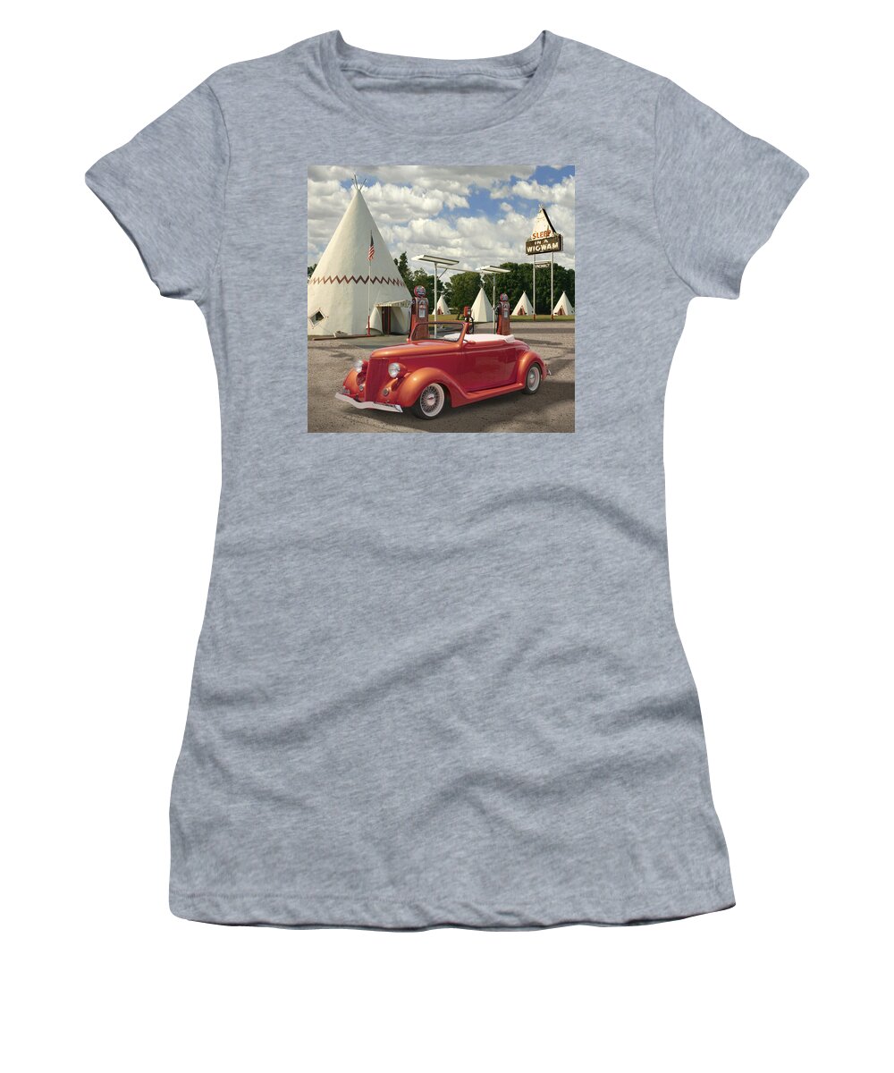 Ford Roadster Women's T-Shirt featuring the photograph Ford Roadster At An Indian Gas Station 2 by Mike McGlothlen