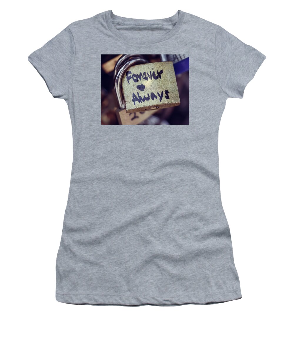  Women's T-Shirt featuring the photograph Forever and Always Paris Love Lock by Nicole Freedman