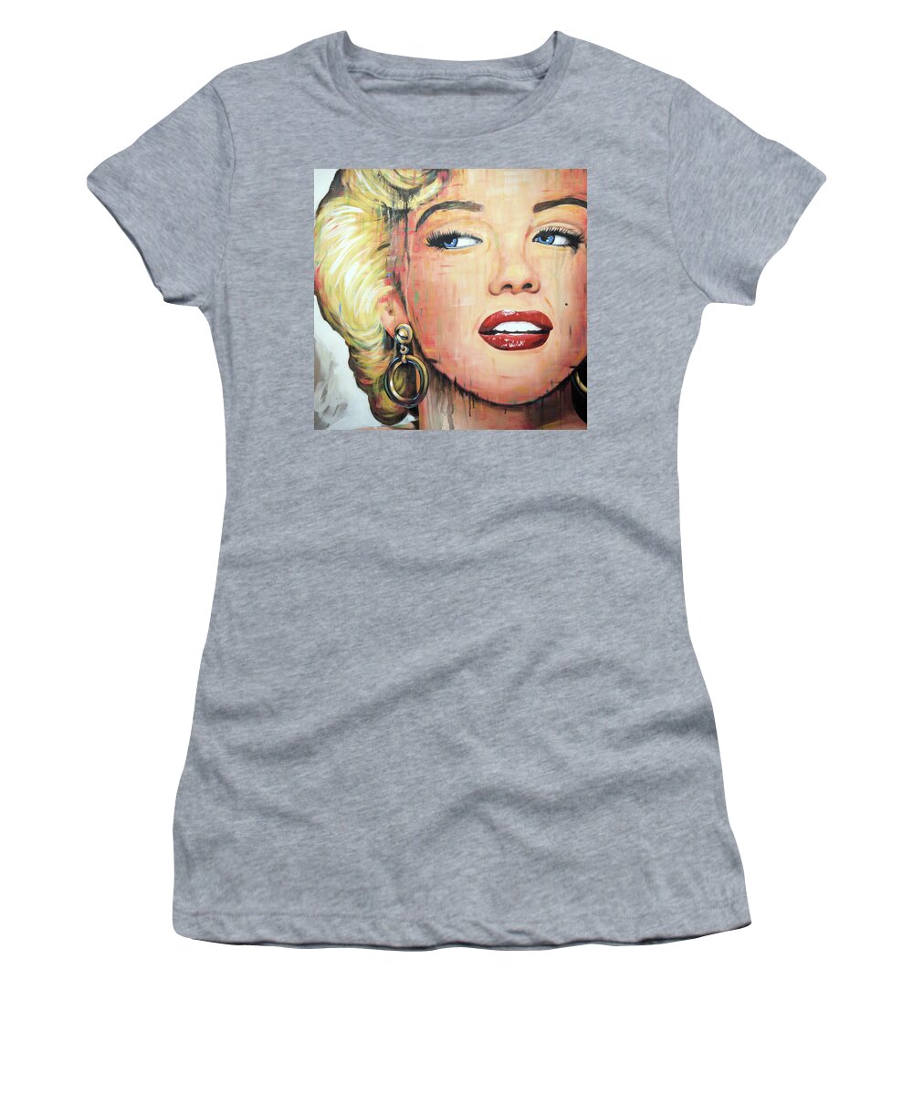 Marilyn Monroe Women's T-Shirt featuring the painting Forever Young - Marilyn Monroe portrait face art painting by Amy Giacomelli