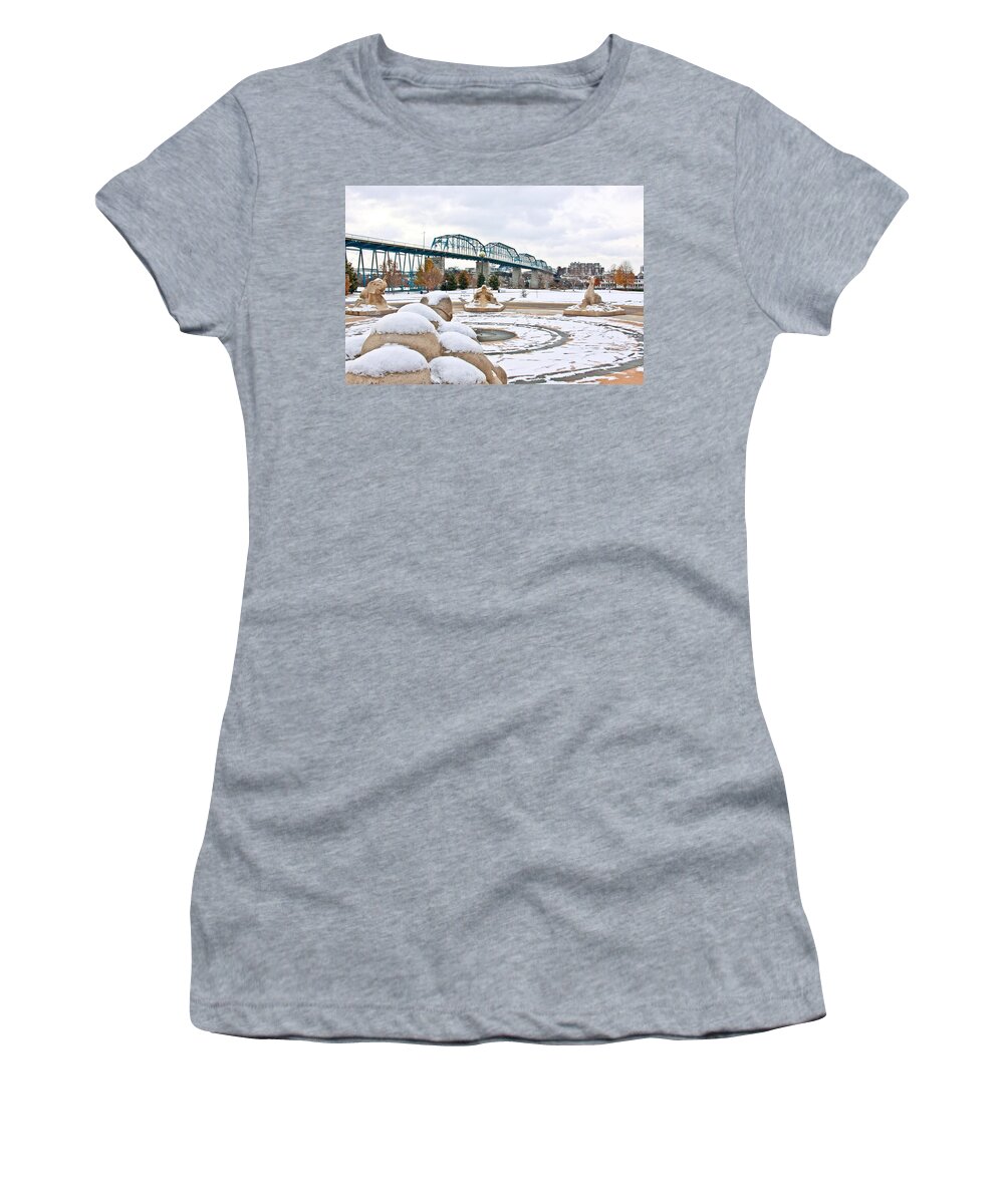 Chattanooga Women's T-Shirt featuring the photograph Fountain in Winter by Tom and Pat Cory