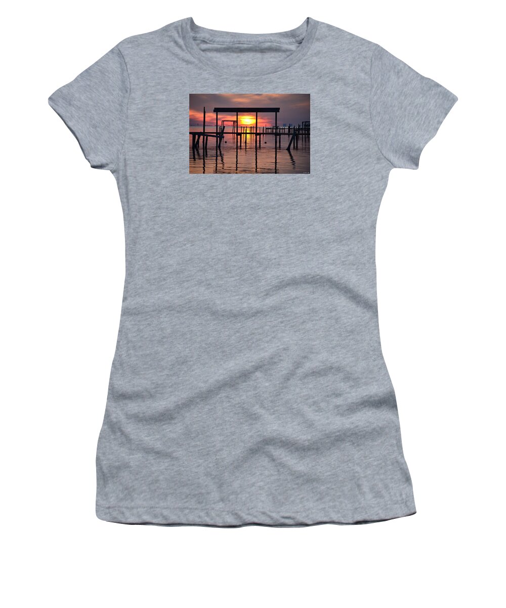 20120214 Women's T-Shirt featuring the photograph 0214 Framed Sunset on Sound by Jeff at JSJ Photography